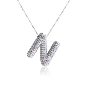 Bubble Initial Necklace 14k Gold Plated Cubic Zirconia