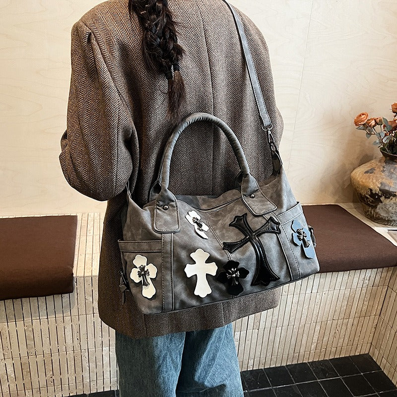 Chrome Hearts Black and White Patchwork Travel Bag