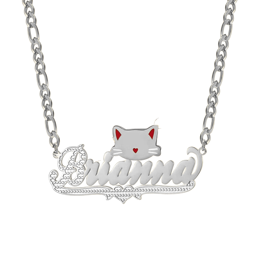 cat necklace with name 14 karat gold name plates