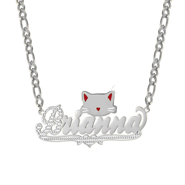 cat necklace with name 14 karat gold name plates