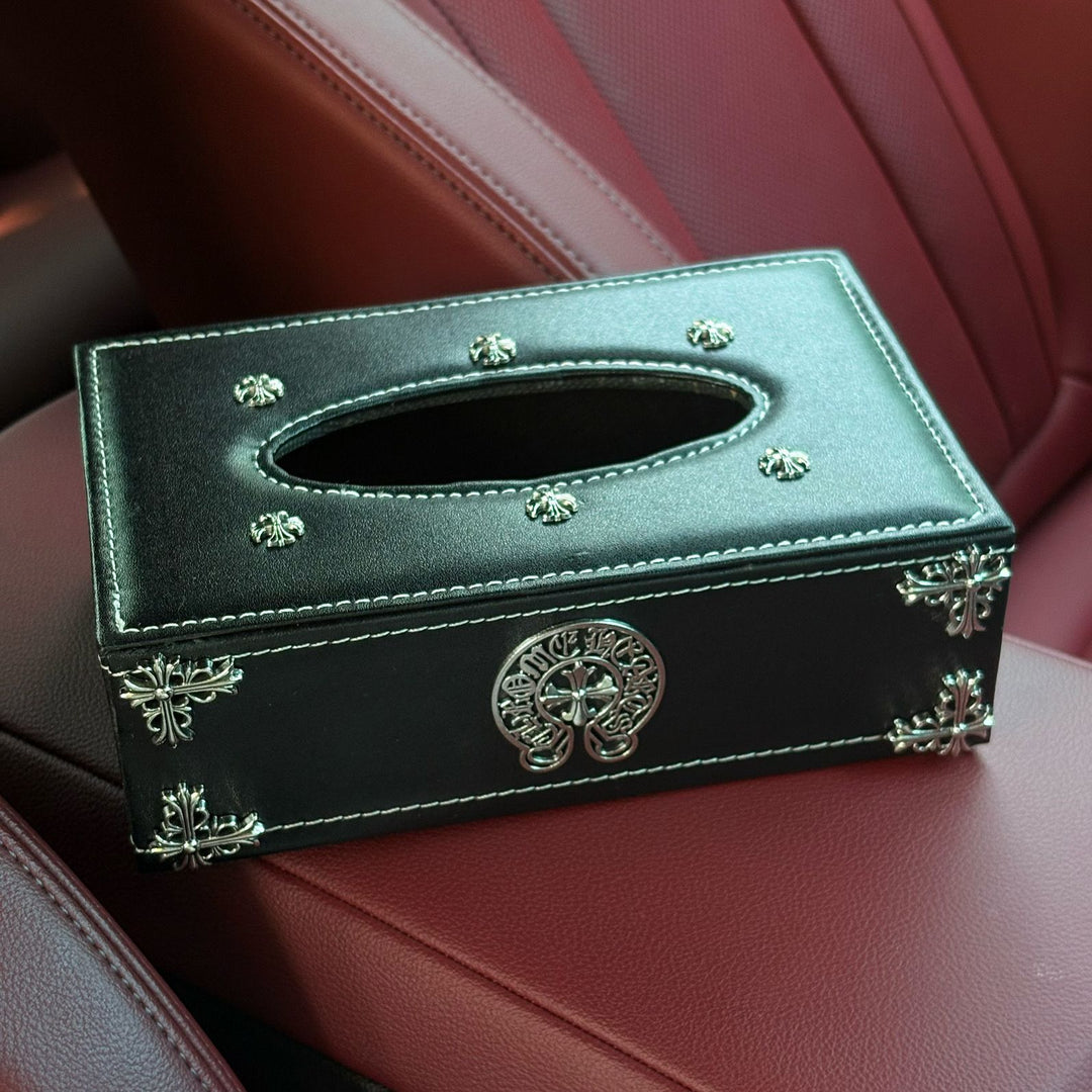 Chrome Hearts-Style Leather Tissue Box