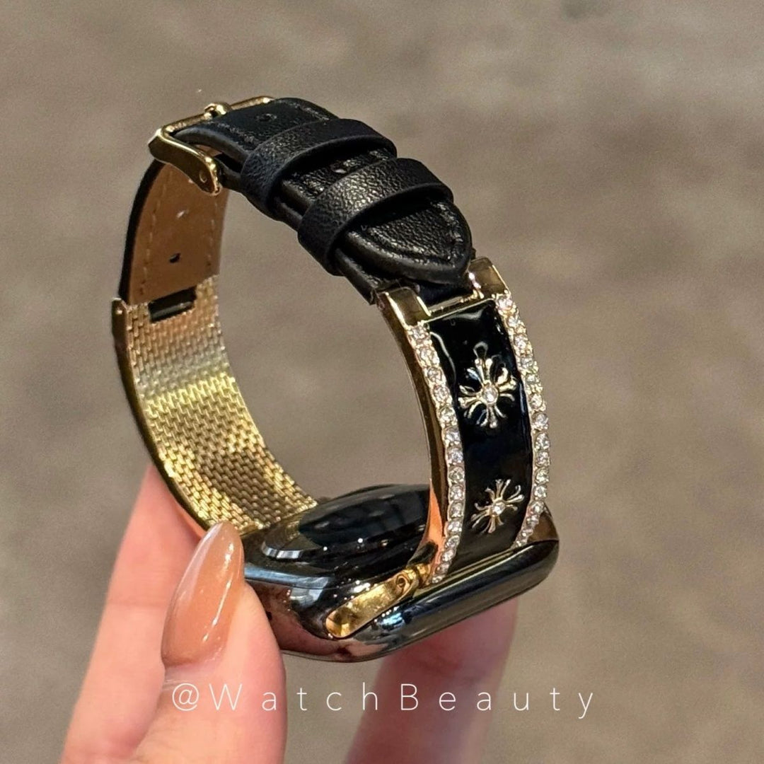 Chrome Hearts Metal, Diamond-Set Leather Apple Watch Band