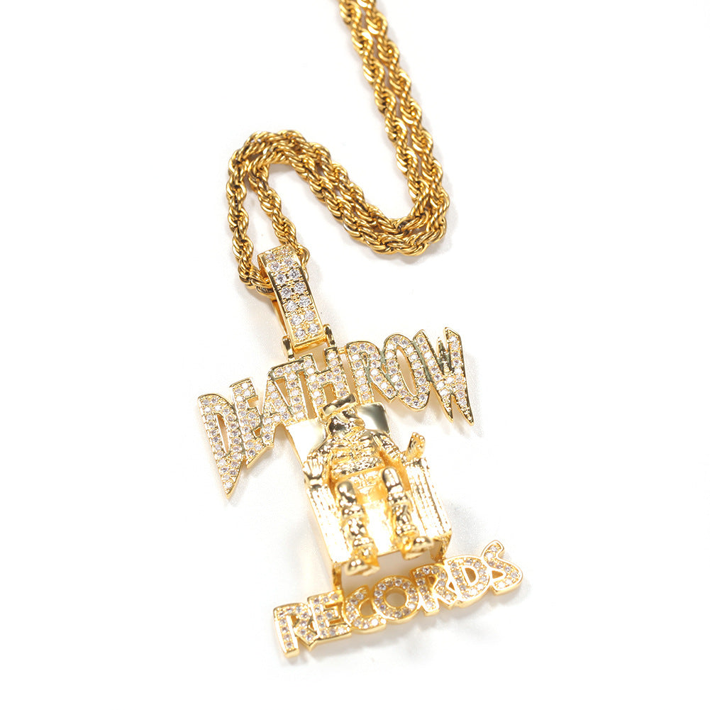 DEATHROW necklace inlaid with zircon and featuring hip-hop lettering