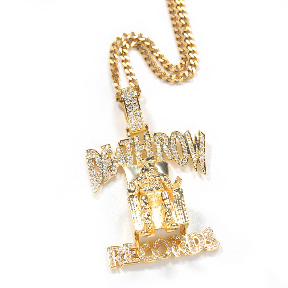 DEATHROW necklace inlaid with zircon and featuring hip-hop lettering