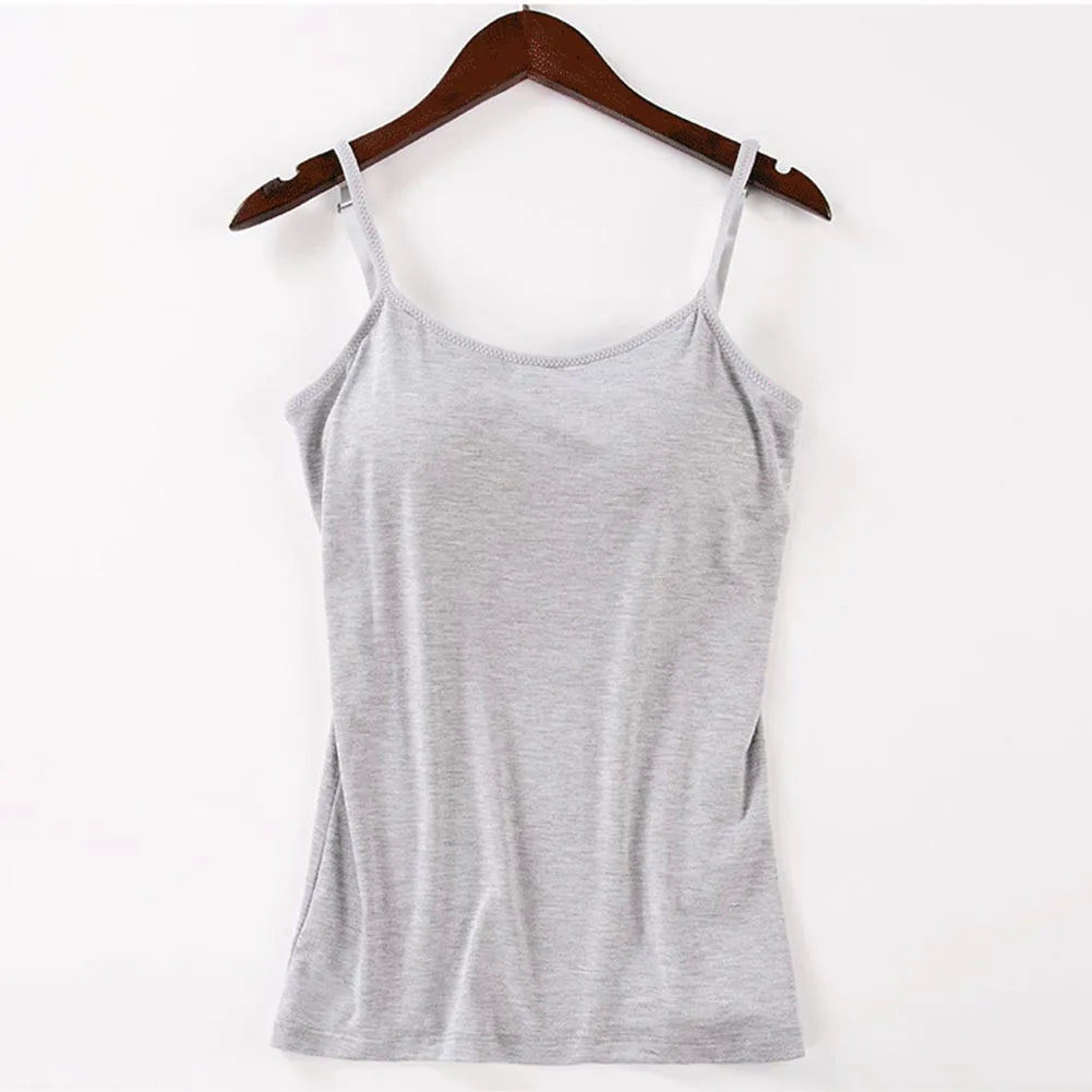 Solid Tank Tops Adjustable Strap Built In Cup Padded Wireless Camisole Camis Vest