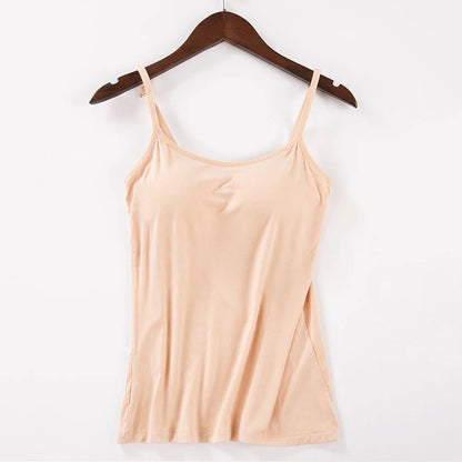 Solid Tank Tops Adjustable Strap Built In Cup Padded Wireless Camisole Camis Vest