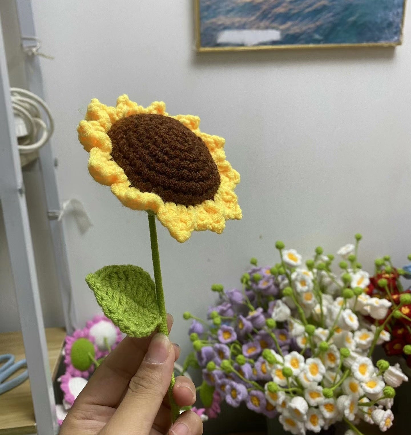 Sunflower hand-knitted flowers wool crocheted gift flower