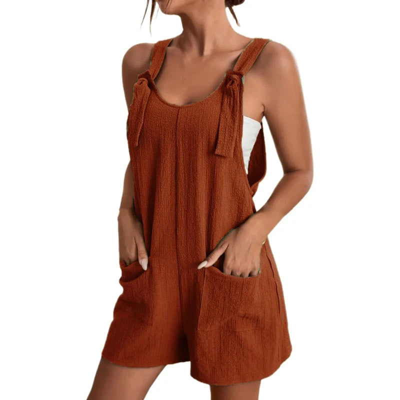 Loose Style Overalls Boho Solid Color Playsuit Sleeveless Rompers