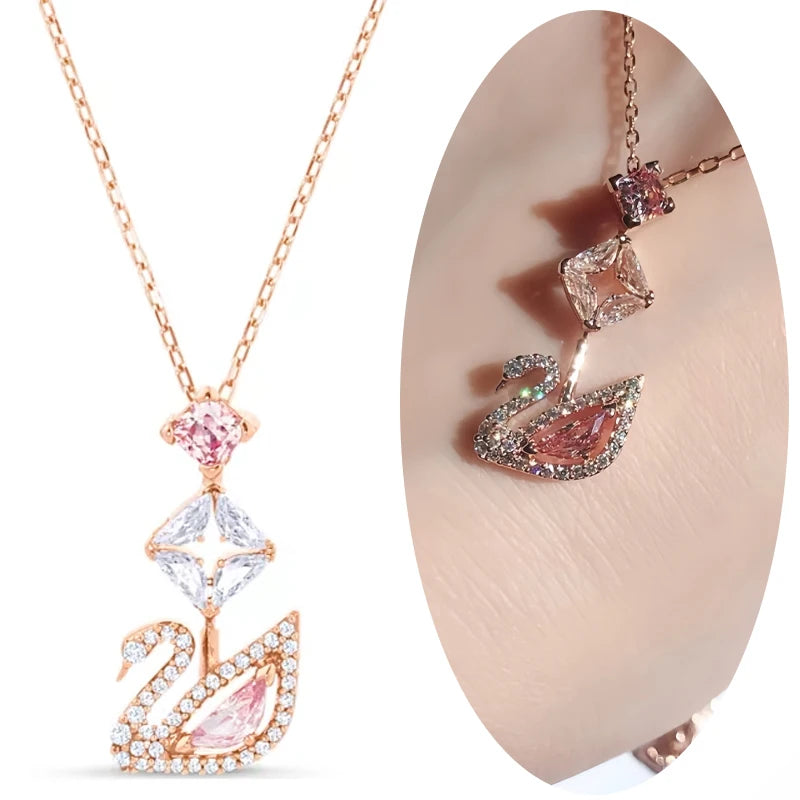 2024 fashion creative pink swan crystal necklace