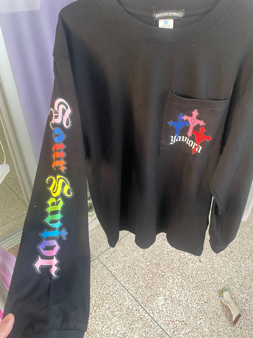 Yaviora Your Savior Gothic Rainbow Cross Print Long Sleeve T-Shirt