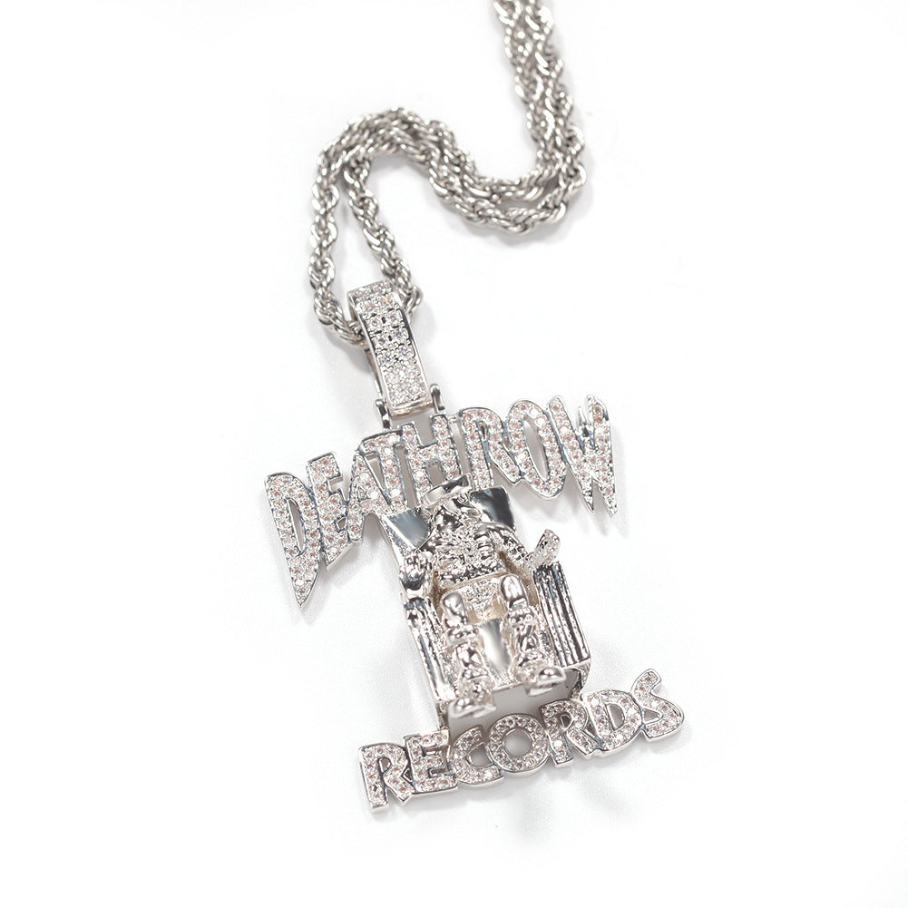 DEATHROW necklace inlaid with zircon and featuring hip-hop lettering