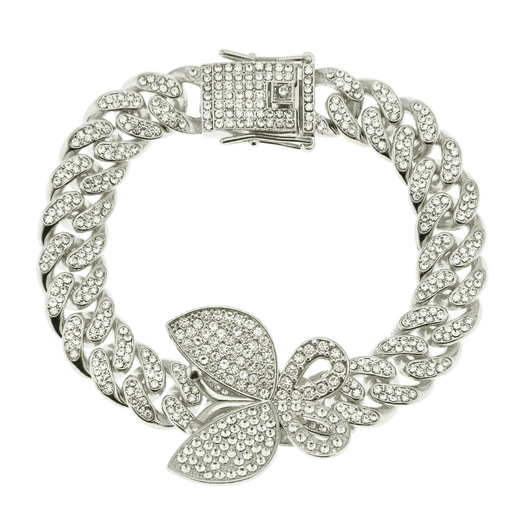 Hip-hop full-diamond butterfly Cuban chain necklace