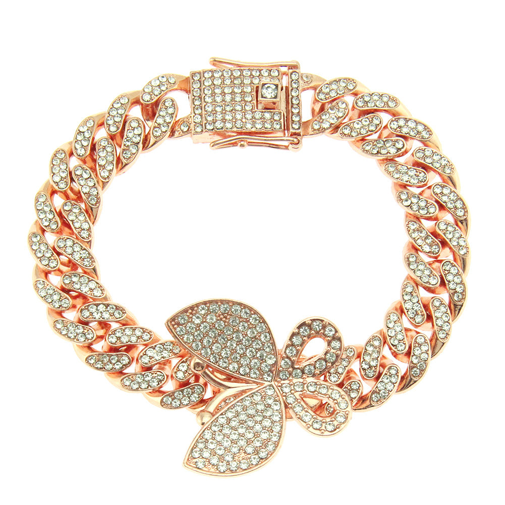 Hip-hop full-diamond butterfly Cuban chain necklace
