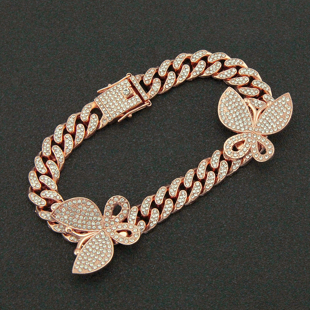 Hip-hop full-diamond butterfly Cuban chain necklace