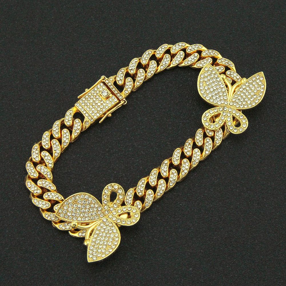 Hip-hop full-diamond butterfly Cuban chain necklace