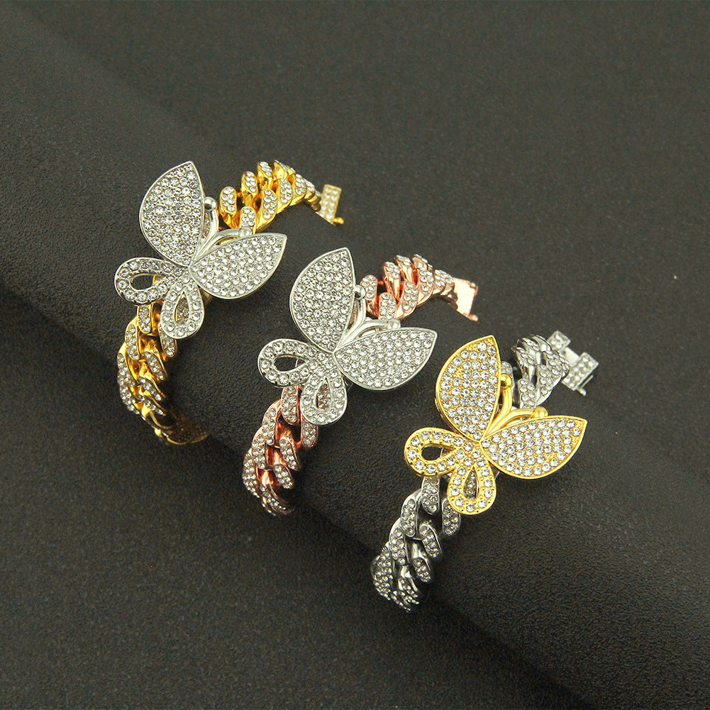 Hip-hop full-diamond butterfly Cuban chain necklace
