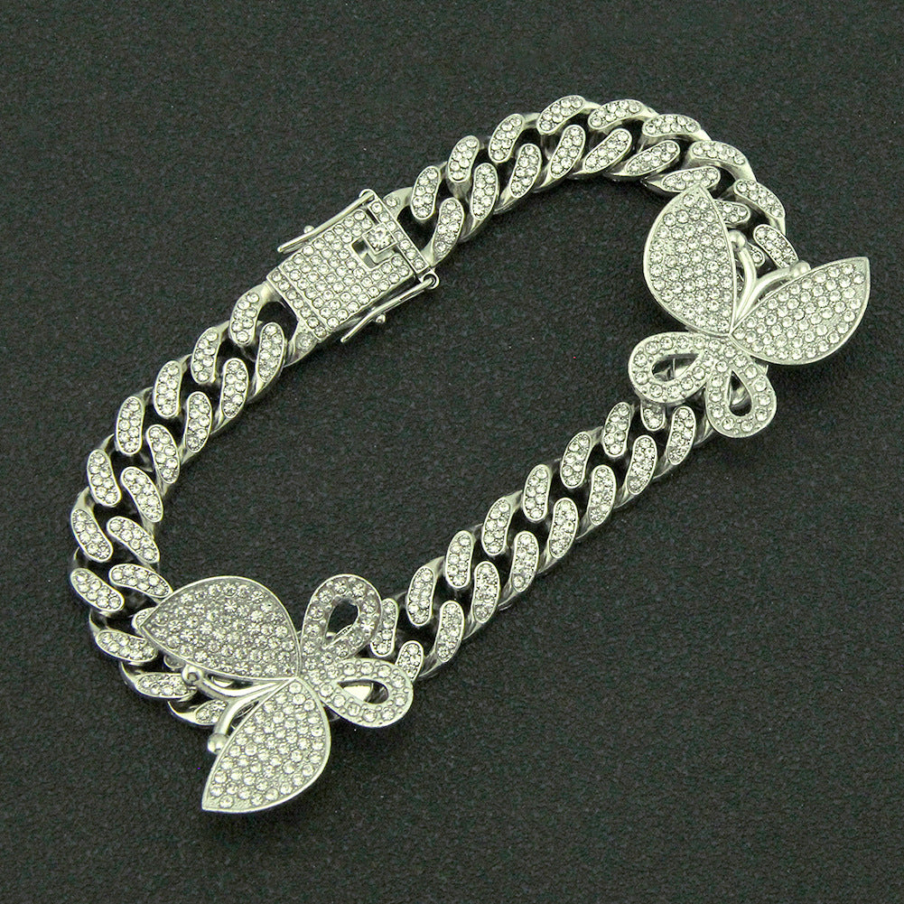 Hip-hop full-diamond butterfly Cuban chain necklace