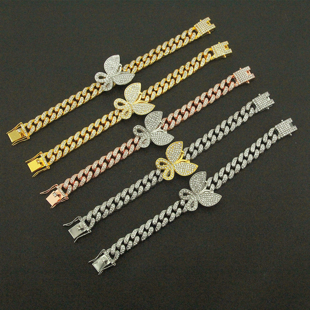 Hip-hop full-diamond butterfly Cuban chain necklace
