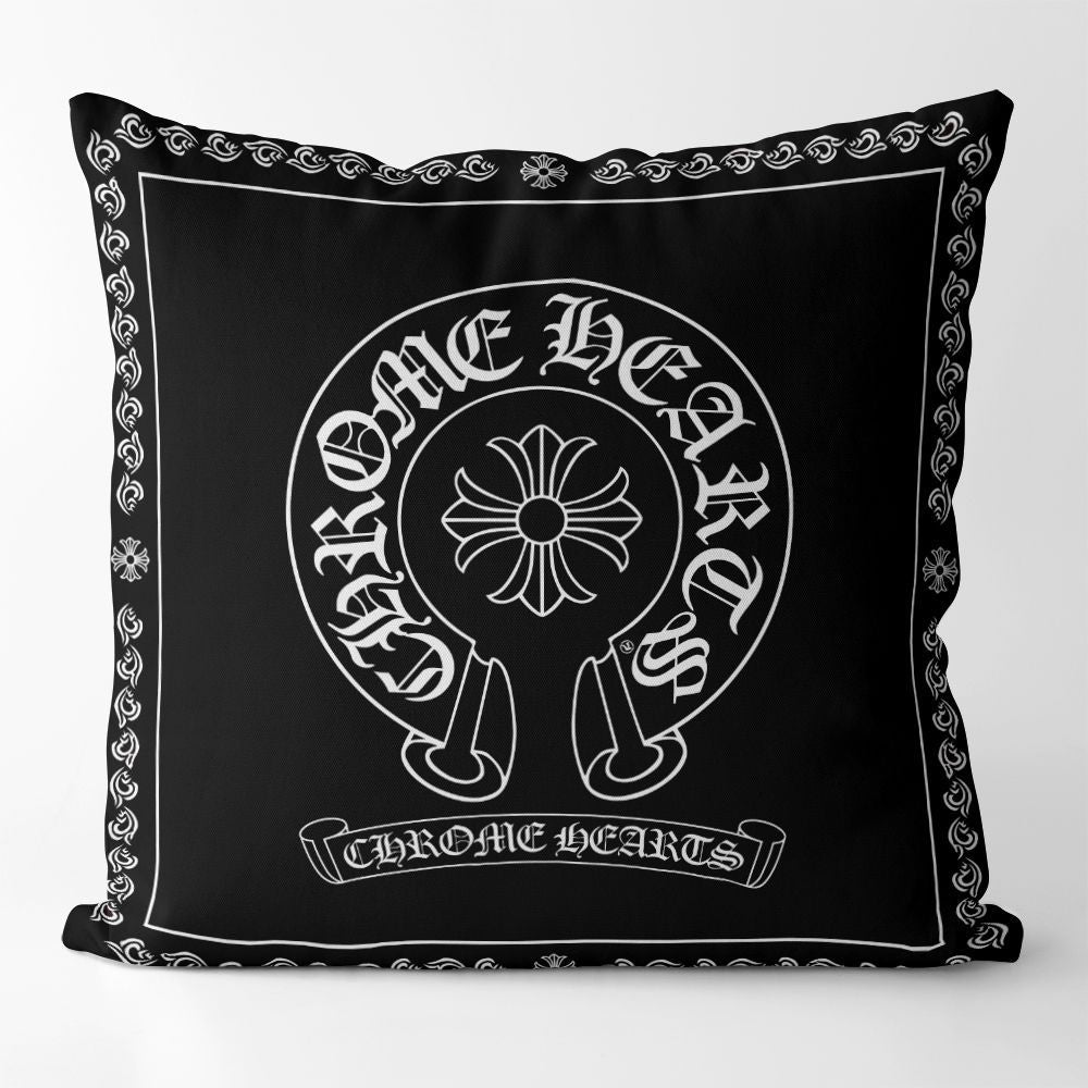Chrome Hearts-Inspired Black & White Cushion