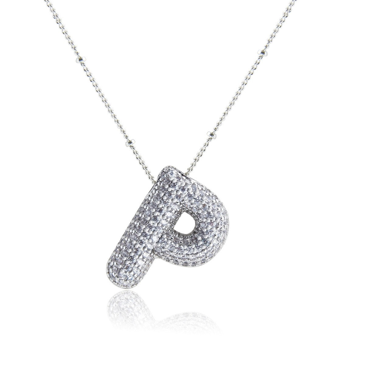 Bubble Initial Necklace 14k Gold Plated Cubic Zirconia