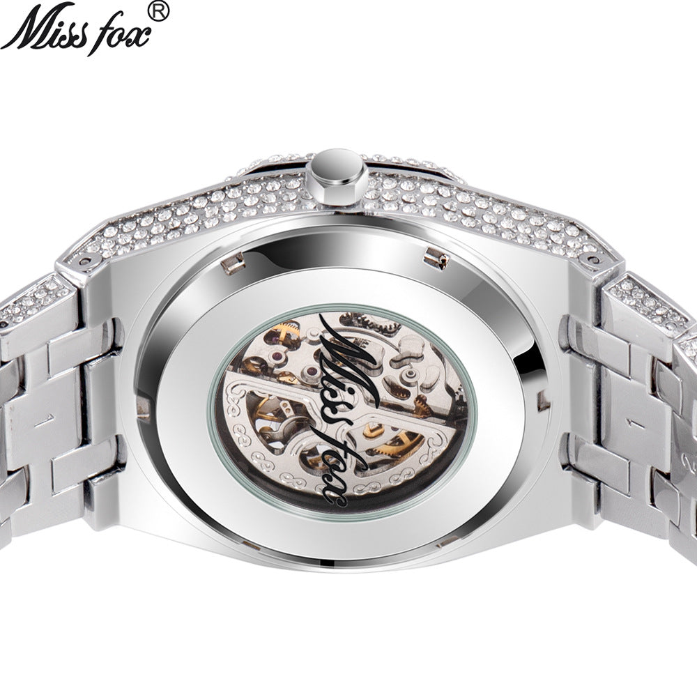 Fully Diamond Skeleton Mechanical Waterproof Luminous Watch