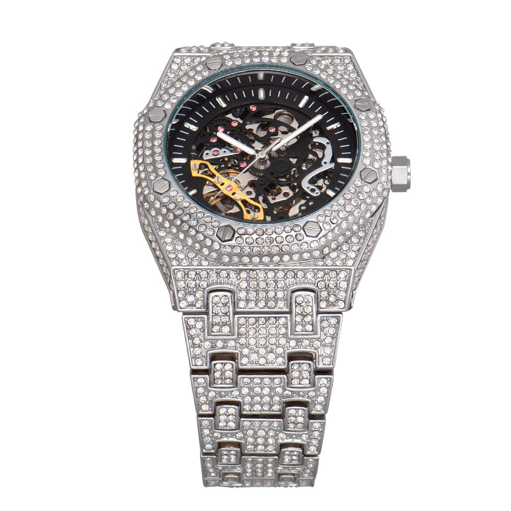 Fully Diamond Skeleton Mechanical Waterproof Luminous Watch