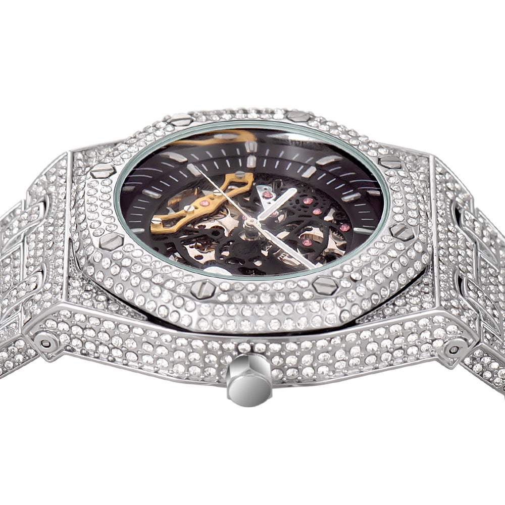 Fully Diamond Skeleton Mechanical Waterproof Luminous Watch