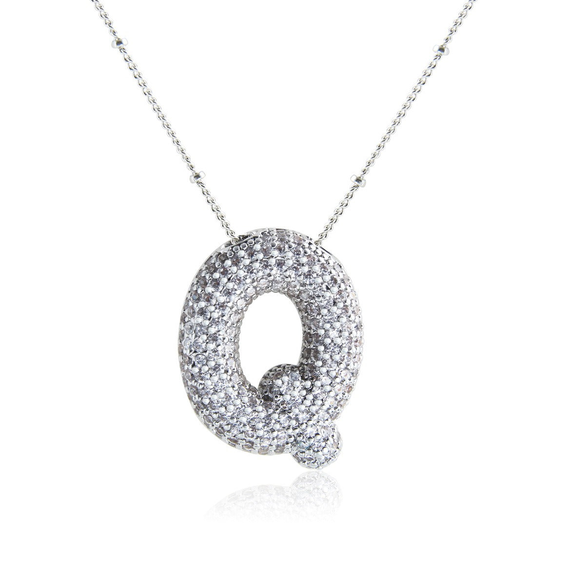 Bubble Initial Necklace 14k Gold Plated Cubic Zirconia