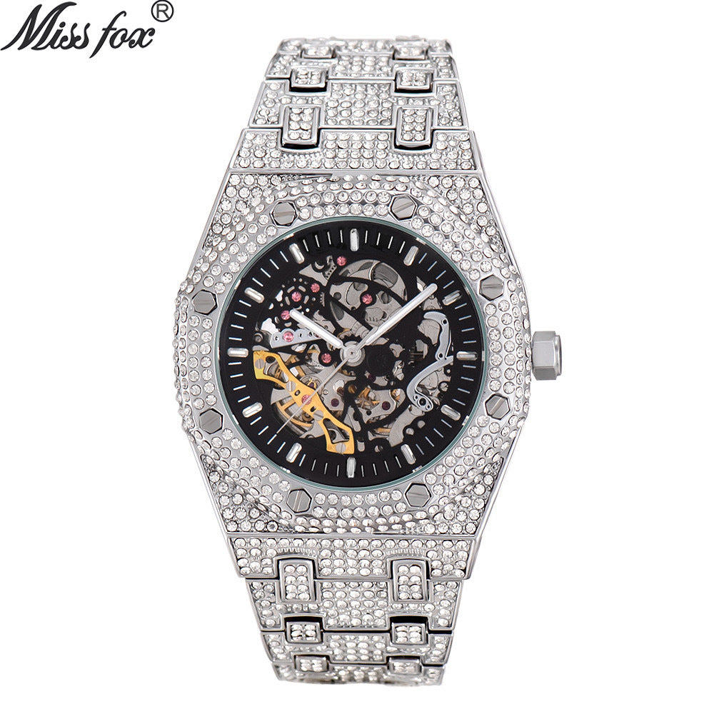 Fully Diamond Skeleton Mechanical Waterproof Luminous Watch