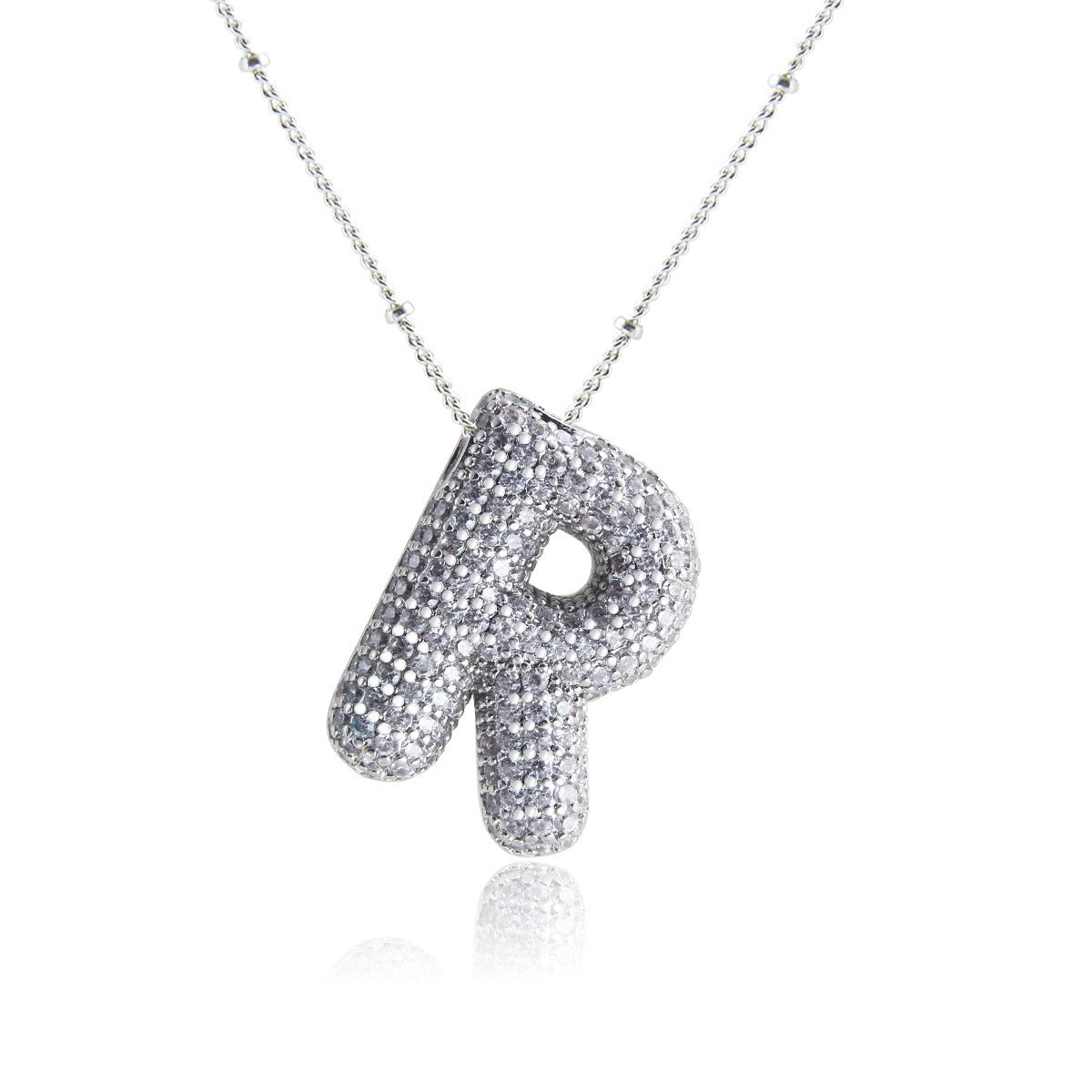 Bubble Initial Necklace 14k Gold Plated Cubic Zirconia