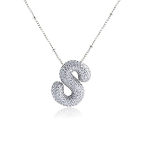 Bubble Initial Necklace 14k Gold Plated Cubic Zirconia