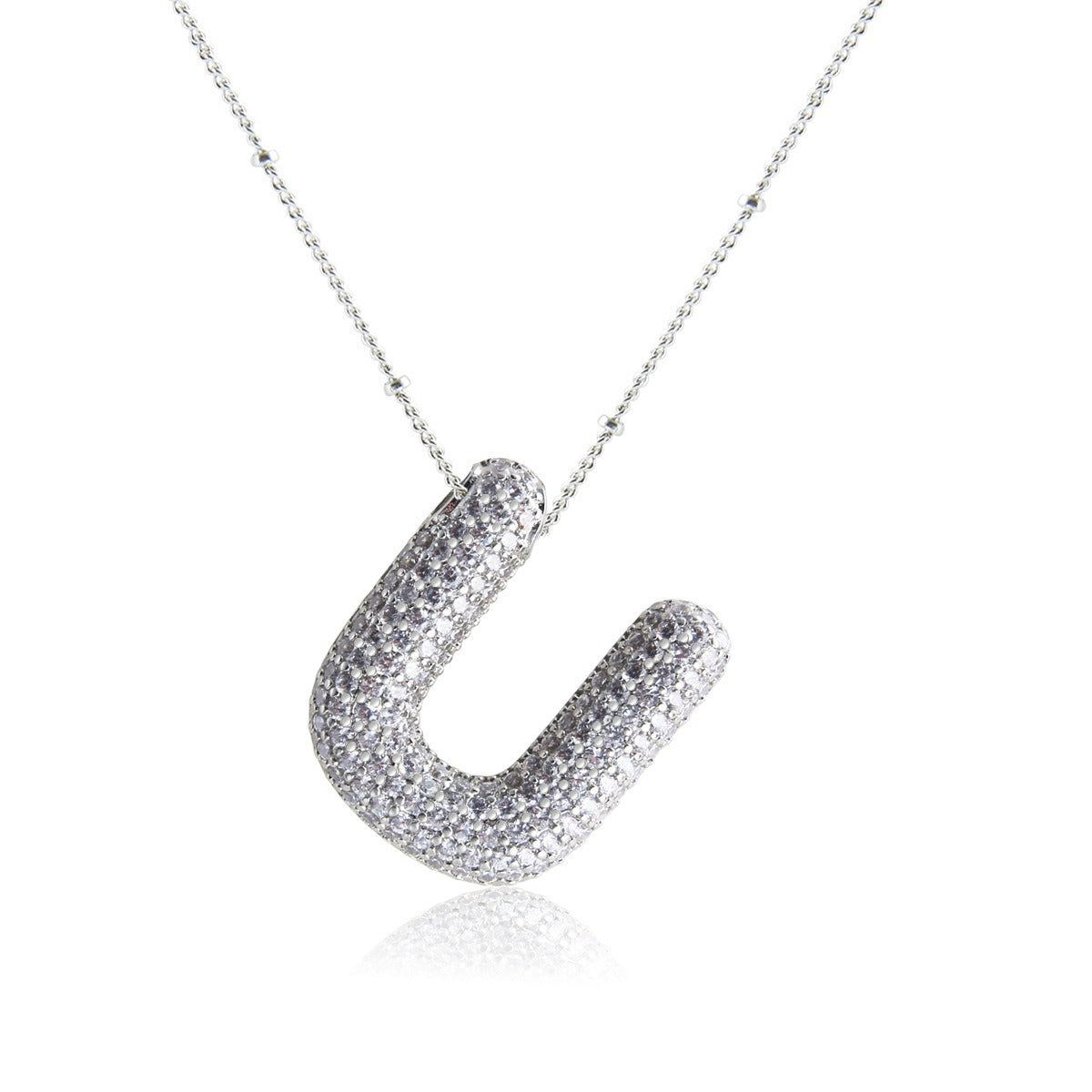 Bubble Initial Necklace 14k Gold Plated Cubic Zirconia