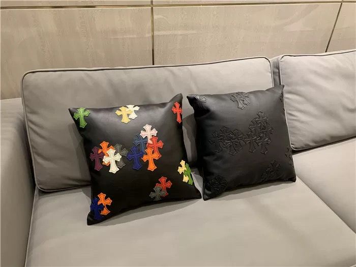 Chrome Hearts Stitched Faux Leather Throw Pillow Includes Insert
