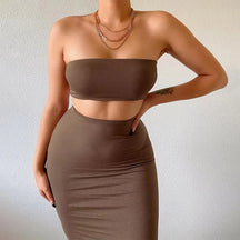 Long Skirt Sets Strapless Tube Top Bodycon Two Piece Outfit Summer Clothing