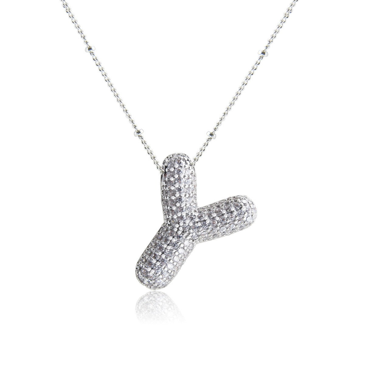 Bubble Initial Necklace 14k Gold Plated Cubic Zirconia