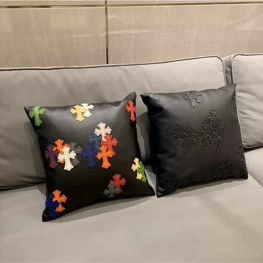 Chrome Hearts Stitched Faux Leather Throw Pillow Includes Insert
