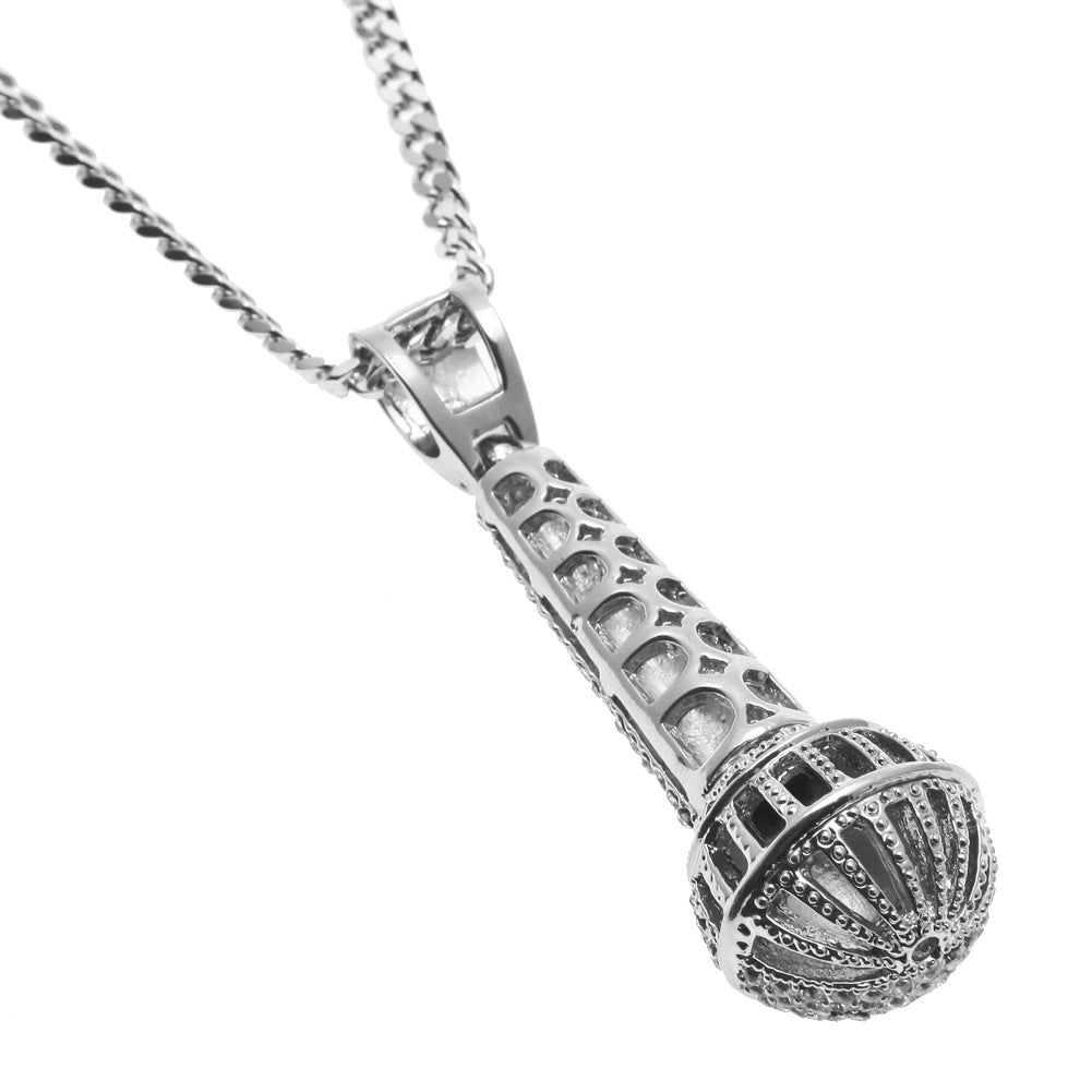 Hip-hop diamond-encrusted microphone necklaces.
