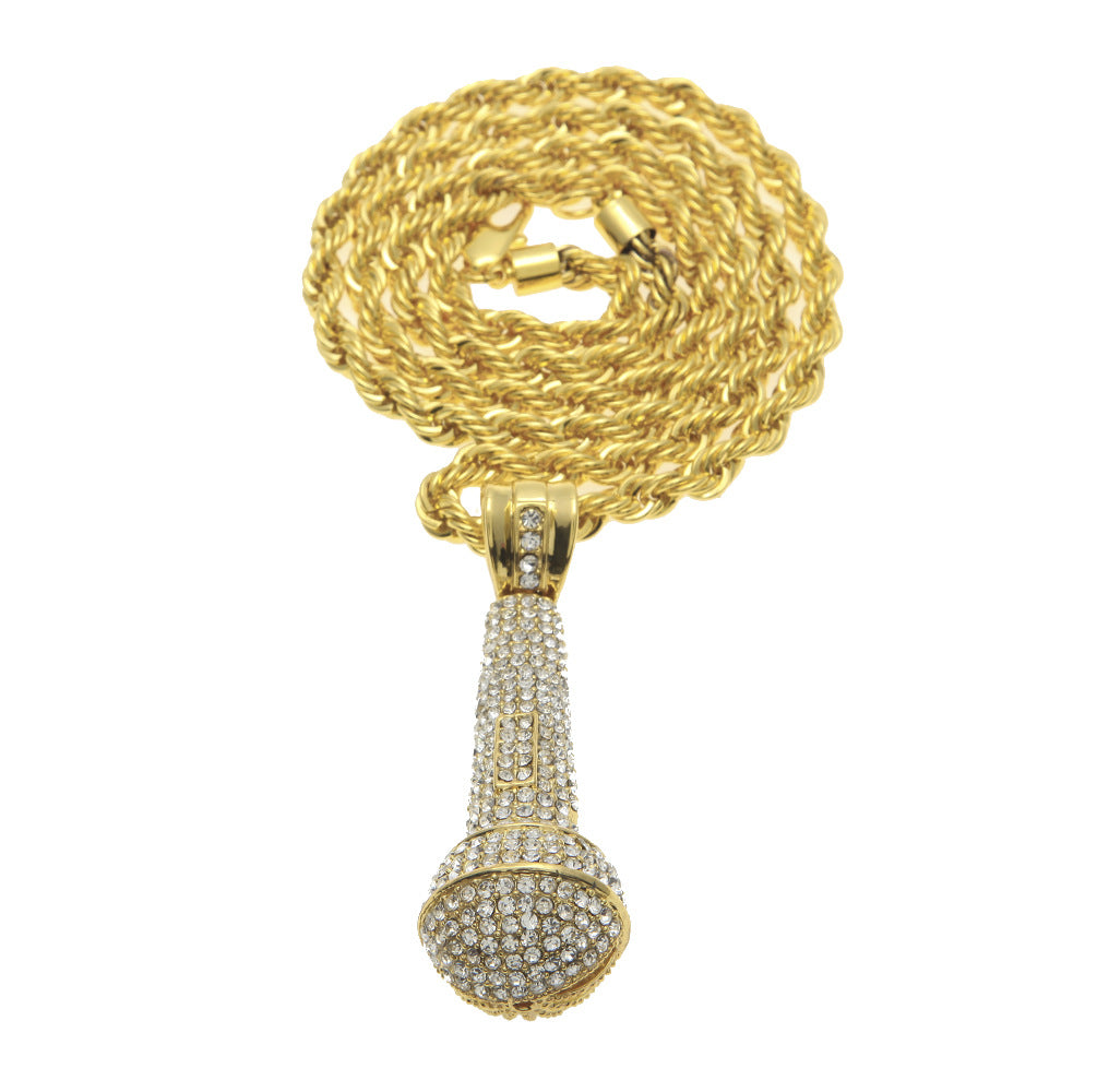 Hip-hop diamond-encrusted microphone necklaces.