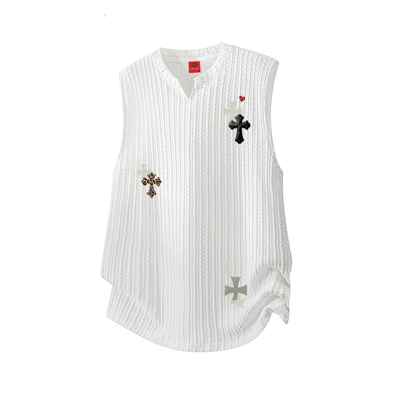 Chrome Hearts Cross & Heart Print Sleeveless Vest