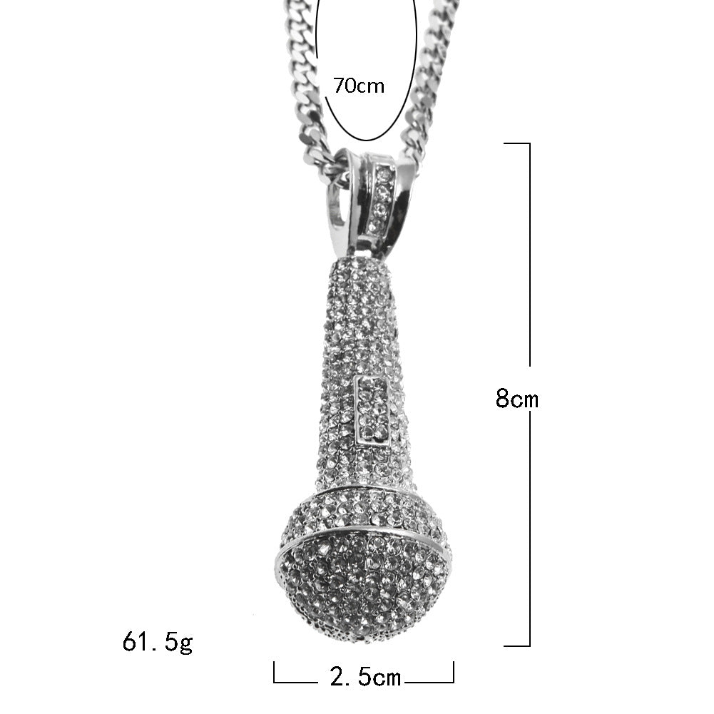 Hip-hop diamond-encrusted microphone necklaces.
