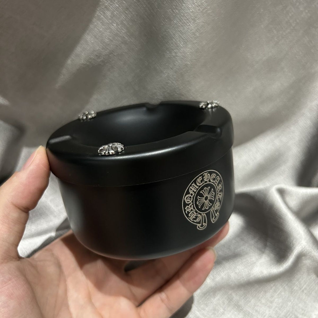 Chrome Hearts Black Stainless Steel Ashtray with Lid