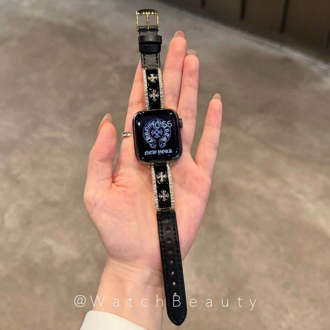 Chrome Hearts Metal, Diamond-Set Leather Apple Watch Band