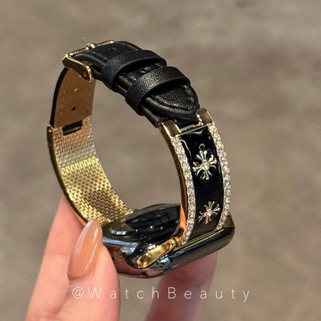 Chrome Hearts Metal, Diamond-Set Leather Apple Watch Band