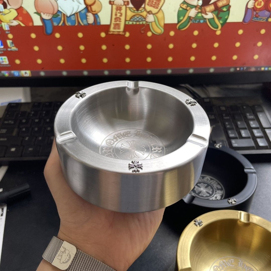 Chrome Hearts-Style Cross Stainless Steel Ashtray