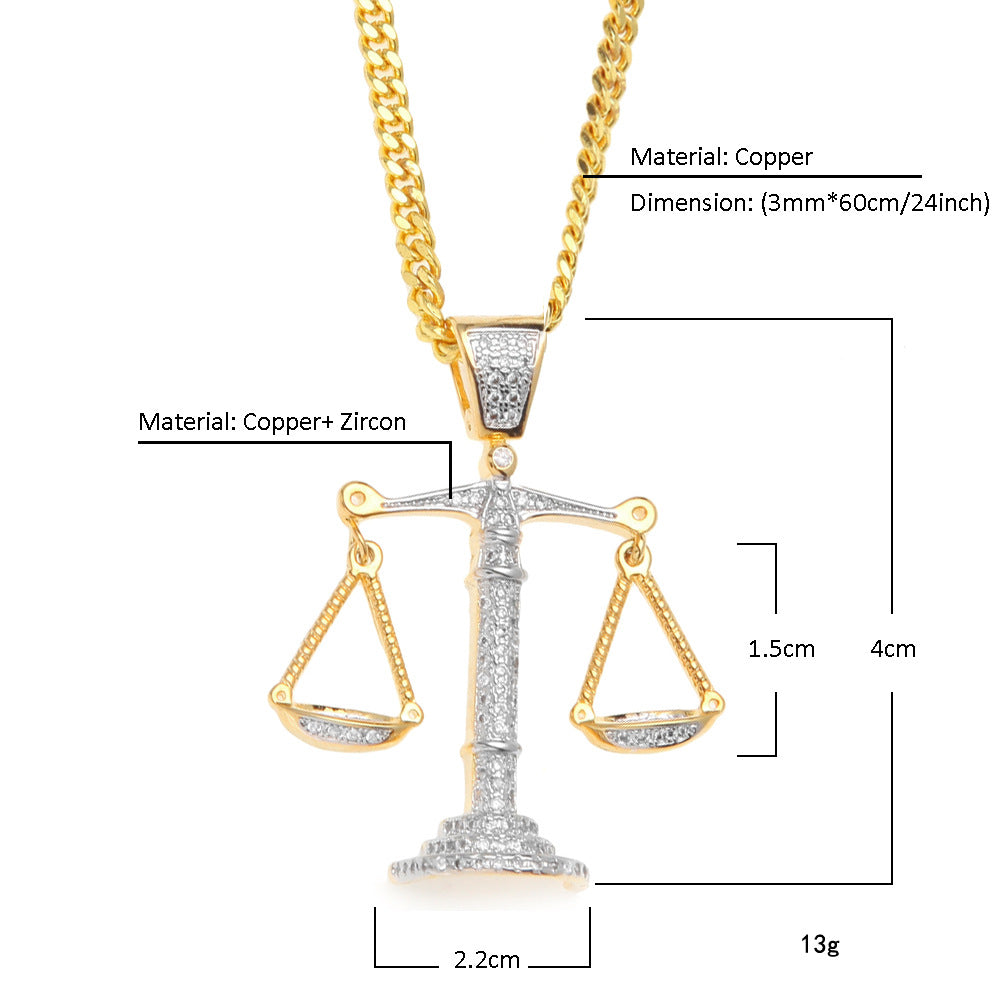 Justice Scale Iced Out CZ Hip Hop Necklace