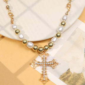 Collane con ciondolo a forma di croce Bling per collana di perle gotiche con gioielli da collo da donna