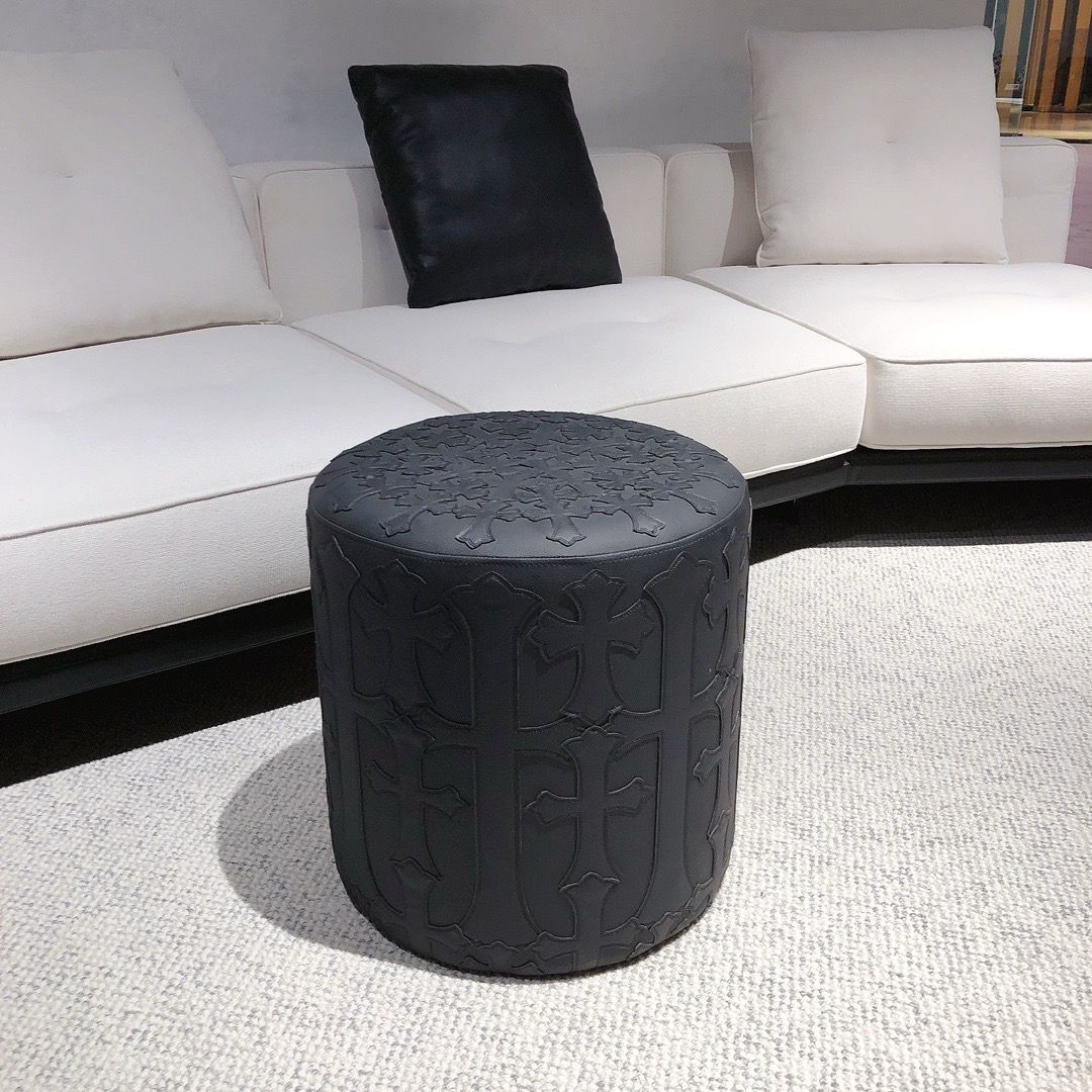 Chrome Hearts Pattern Colorful Round Stool Leather Seat