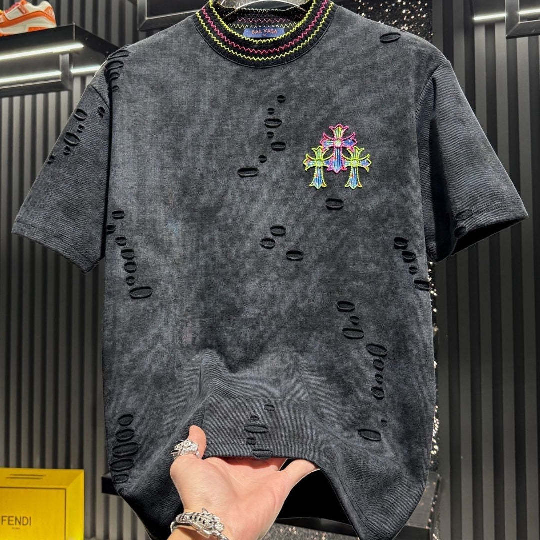 Chrome Hearts-Inspired Colorful Line Embroidery T-Shirt