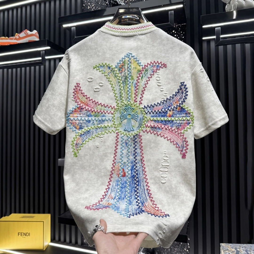 Chrome Hearts-Inspired Colorful Line Embroidery T-Shirt