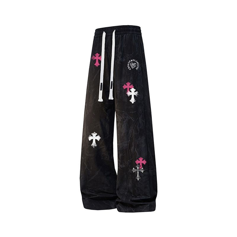 Chrome Hearts Heart & Cross Print Casual Pants